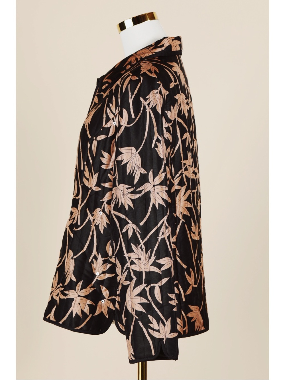 Sz L Anne Carson 100% Pure Silk Black & Tan Bamboo Quilted Zip Up Jacket EUC - Picture 4 of 6